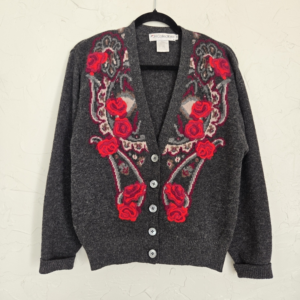 Vintage Wool Embroidered Rose Sweater - Picture 2 of 7
